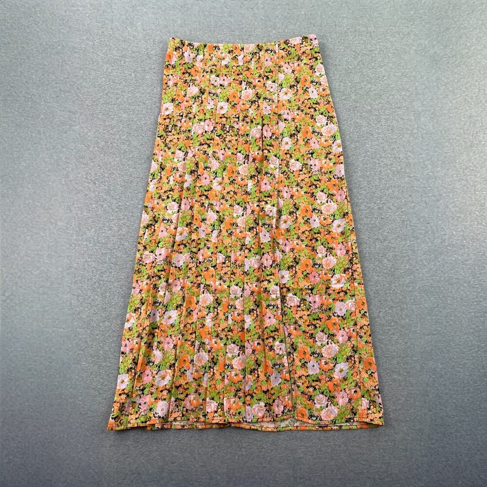 Open Edit Nordstrom Pleated Midi Maxi Skirt S Orange Multi Meadow Floral Grunge